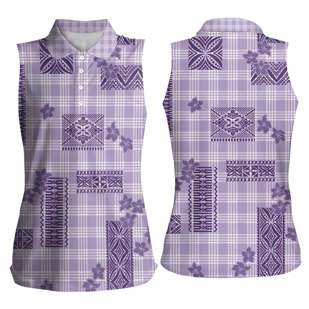 Hawaiian Quilt Tapa On Lilac Palaka Motifs Women Sleeveless Polo Shirt