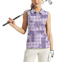 Hawaiian Quilt Tapa On Lilac Palaka Motifs Women Sleeveless Polo Shirt