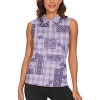 Hawaiian Quilt Tapa On Lilac Palaka Motifs Women Sleeveless Polo Shirt