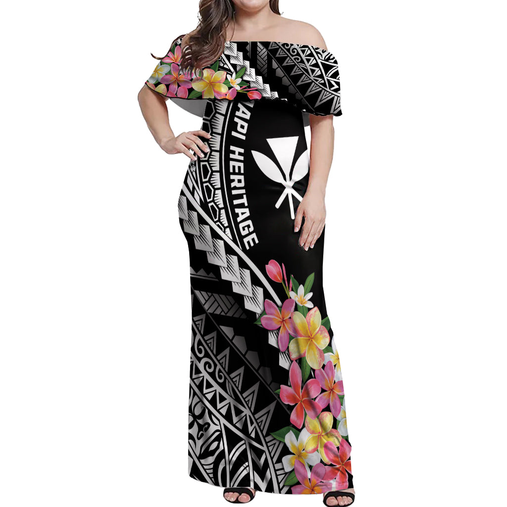 AAPI Heritage Month Off Shoulder Maxi Dress Kanaka Hawaii Plumeria
