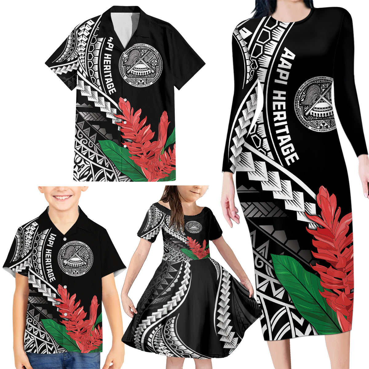 AAPI Heritage Month Family Matching Long Sleeve Bodycon Dress and Hawaiian Shirt Samoa Teuila LT7 - Polynesian Pride
