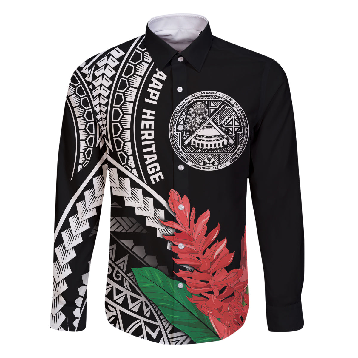 AAPI Heritage Month Family Matching Long Sleeve Bodycon Dress and Hawaiian Shirt Samoa Teuila LT7 Dad's Shirt - Long Sleeve Black - Polynesian Pride