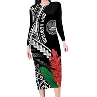 AAPI Heritage Month Family Matching Long Sleeve Bodycon Dress and Hawaiian Shirt Samoa Teuila LT7 Mom's Dress Black - Polynesian Pride