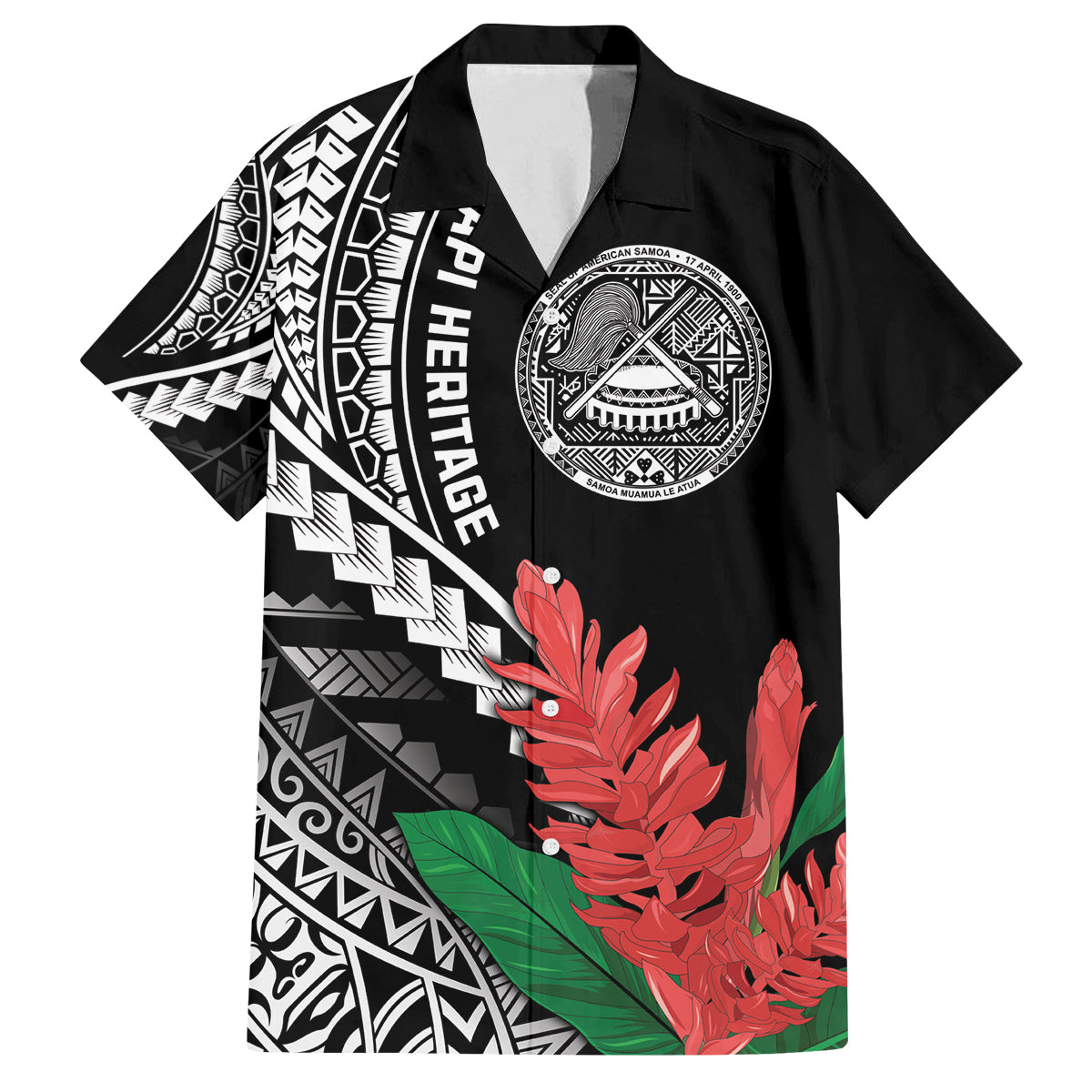 AAPI Heritage Month Family Matching Off Shoulder Short Dress and Hawaiian Shirt Samoa Teuila LT7 Dad's Shirt - Short Sleeve Black - Polynesian Pride