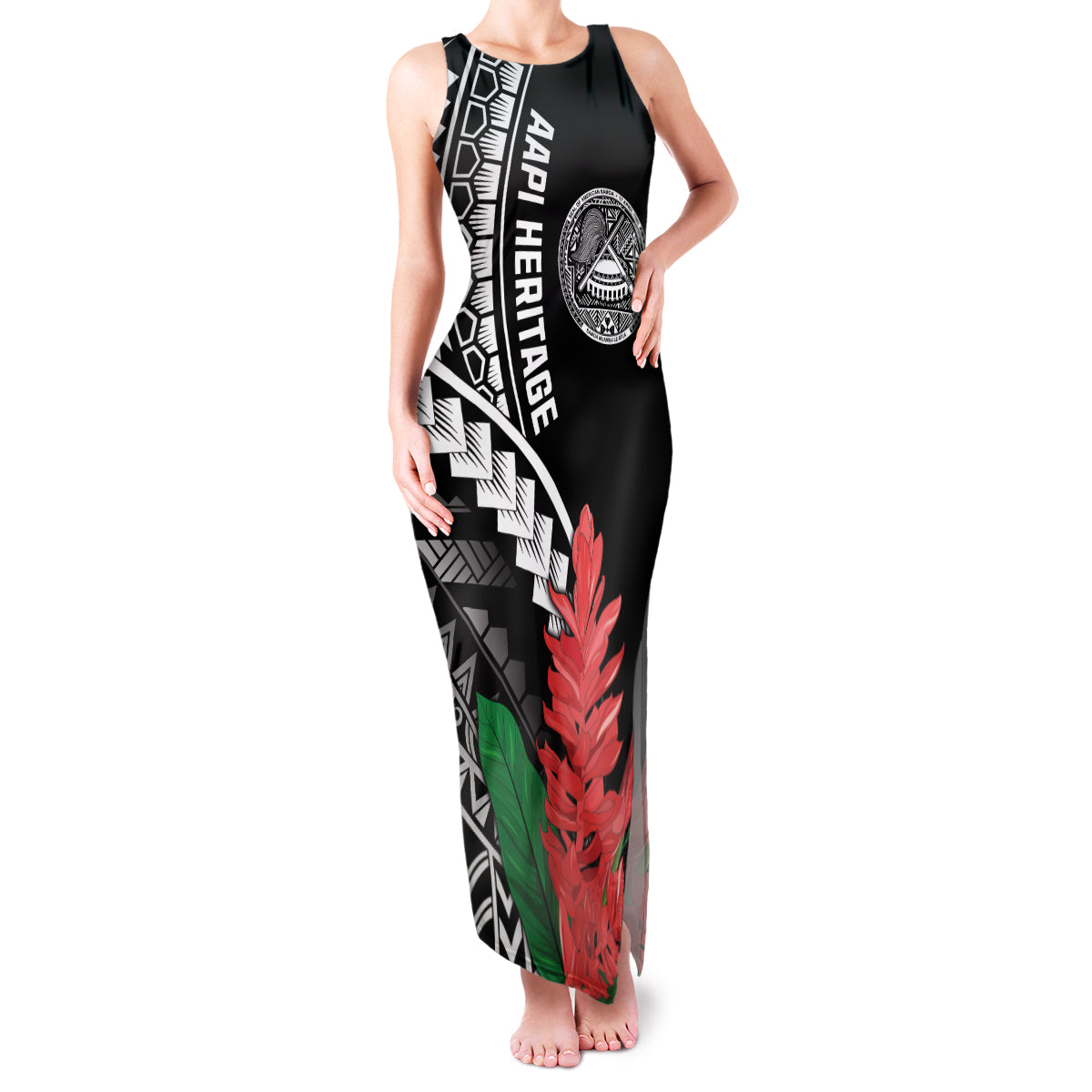 AAPI Heritage Month Family Matching Tank Maxi Dress and Hawaiian Shirt Samoa Teuila LT7 Mom's Dress Black - Polynesian Pride