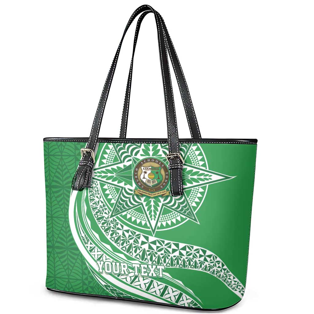Tonga Liahona High School Personalized Leather Tote Bag Ngatu Tokelaufeletoa Motifs
