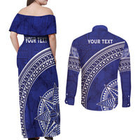 Tupou College Toloa Couples Matching Off Shoulder Maxi Dress and Long Sleeve Button Shirt Ngatu Tapa Mix Style