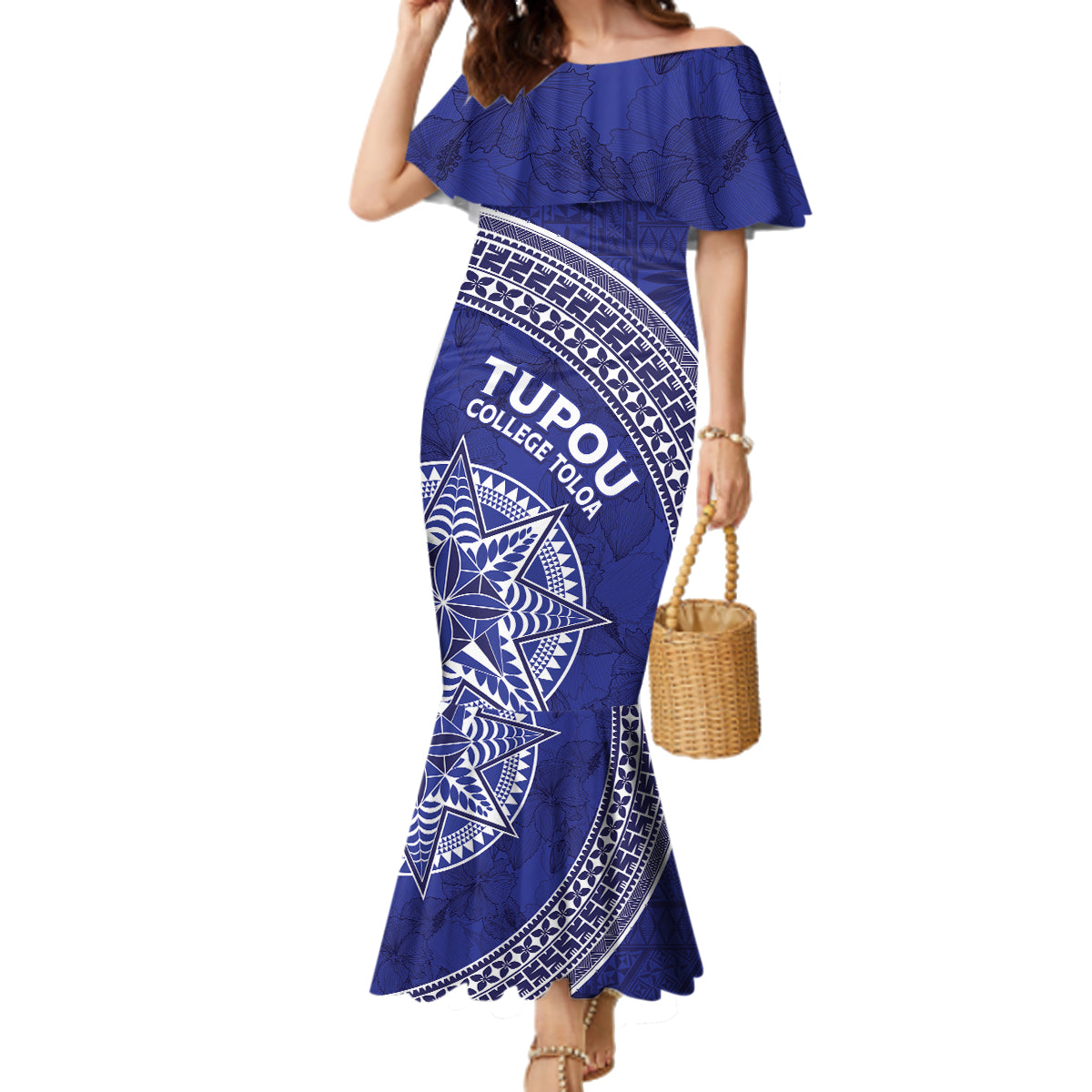 Tupou College Toloa Family Matching Mermaid Dress and Hawaiian Shirt Ngatu Tapa Mix Style