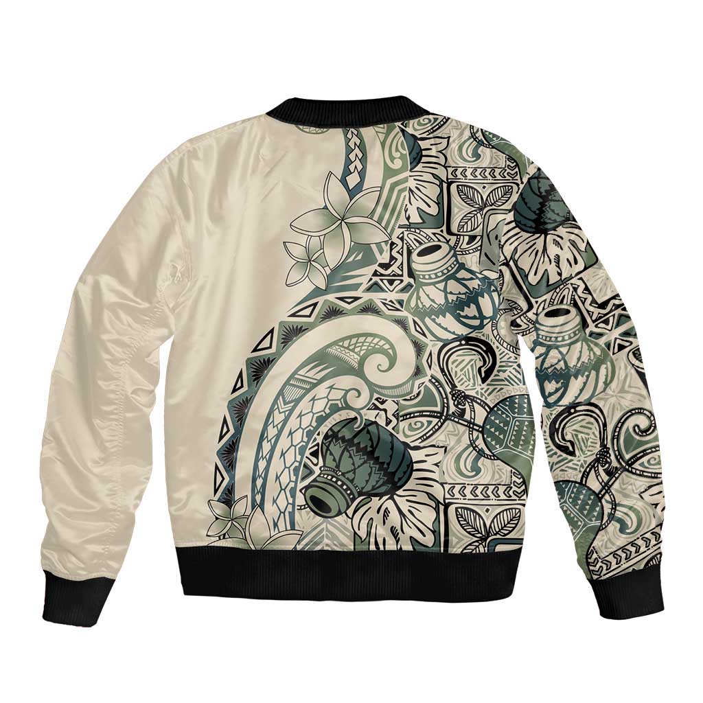 Aloha Hawaii Tapa Bomber Jacket Summer Green Hawaiian Ipu - Polynesian Pride