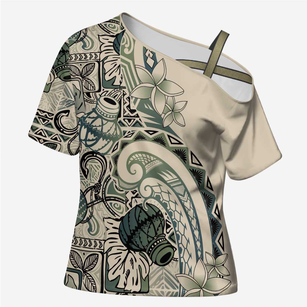 Aloha Hawaii Tapa Cross Shoulder Shirt Summer Green Hawaiian Ipu LT7 Female Emerald - Polynesian Pride