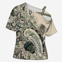 Aloha Hawaii Tapa Cross Shoulder Shirt Summer Green Hawaiian Ipu LT7 Female Emerald - Polynesian Pride