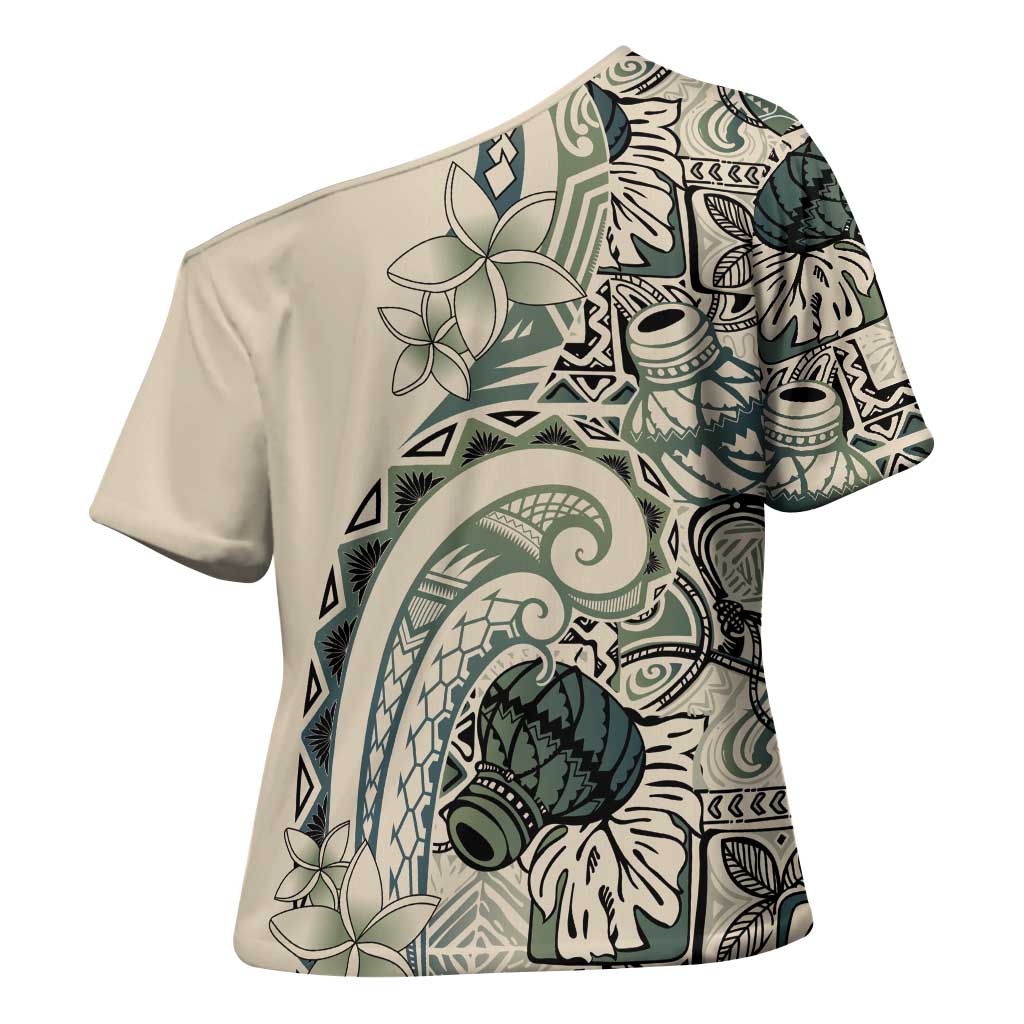 Aloha Hawaii Tapa Cross Shoulder Shirt Summer Green Hawaiian Ipu LT7 - Polynesian Pride
