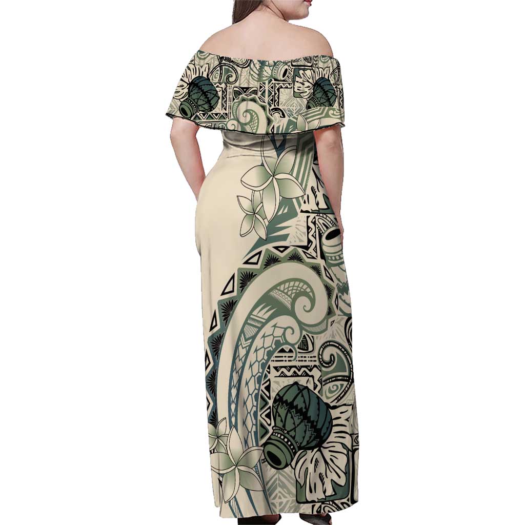 Aloha Hawaii Tapa Family Matching Off Shoulder Maxi Dress and Hawaiian Shirt Summer Green Hawaiian Ipu - Polynesian Pride