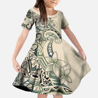 Aloha Hawaii Tapa Kid Short Sleeve Dress Summer Green Hawaiian Ipu - Polynesian Pride