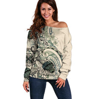 Aloha Hawaii Tapa Off Shoulder Sweater Summer Green Hawaiian Ipu - Polynesian Pride