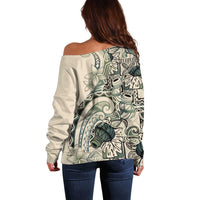 Aloha Hawaii Tapa Off Shoulder Sweater Summer Green Hawaiian Ipu - Polynesian Pride