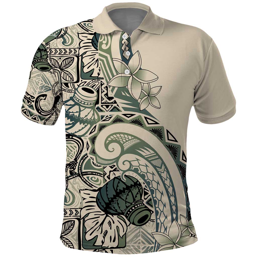 Aloha Hawaii Tapa Polo Shirt Summer Green Hawaiian Ipu - Polynesian Pride