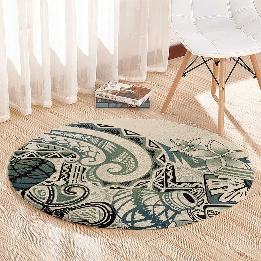 Aloha Hawaii Tapa Round Carpet Summer Green Hawaiian Ipu - Polynesian Pride