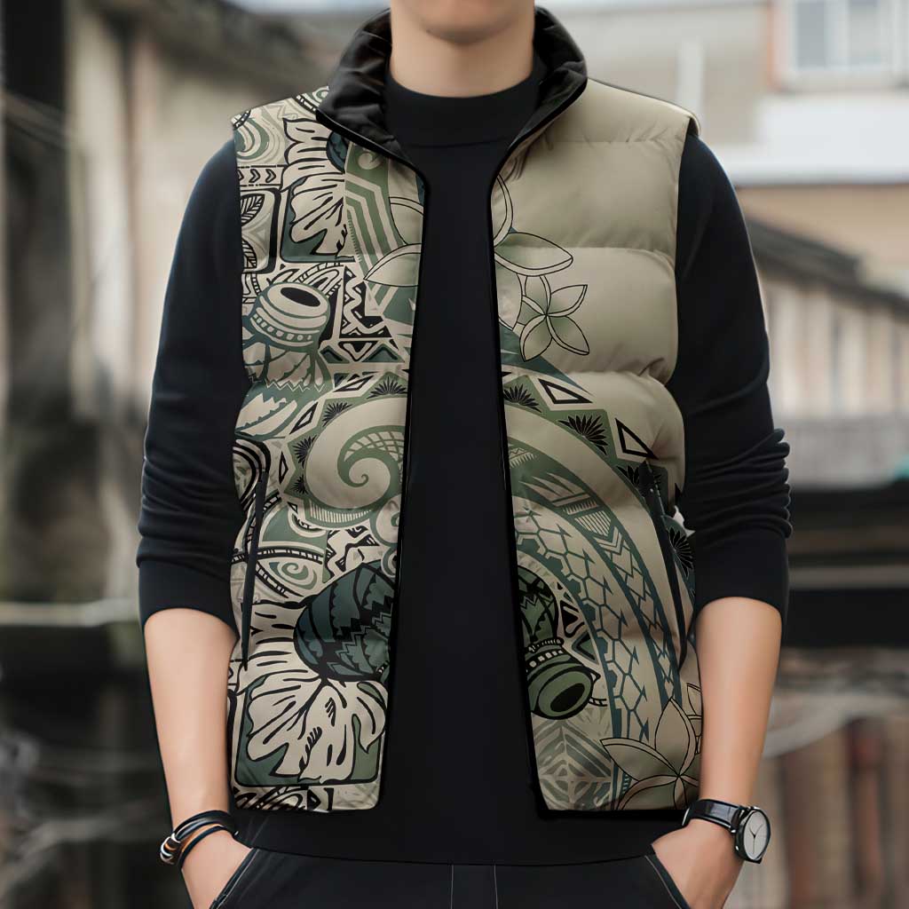 Aloha Hawaii Tapa Sleeveless Puffer Jacket Summer Green Hawaiian Ipu LT7 - Polynesian Pride