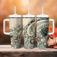 Aloha Hawaii Tapa Tumbler With Handle Summer Green Hawaiian Ipu - Polynesian Pride