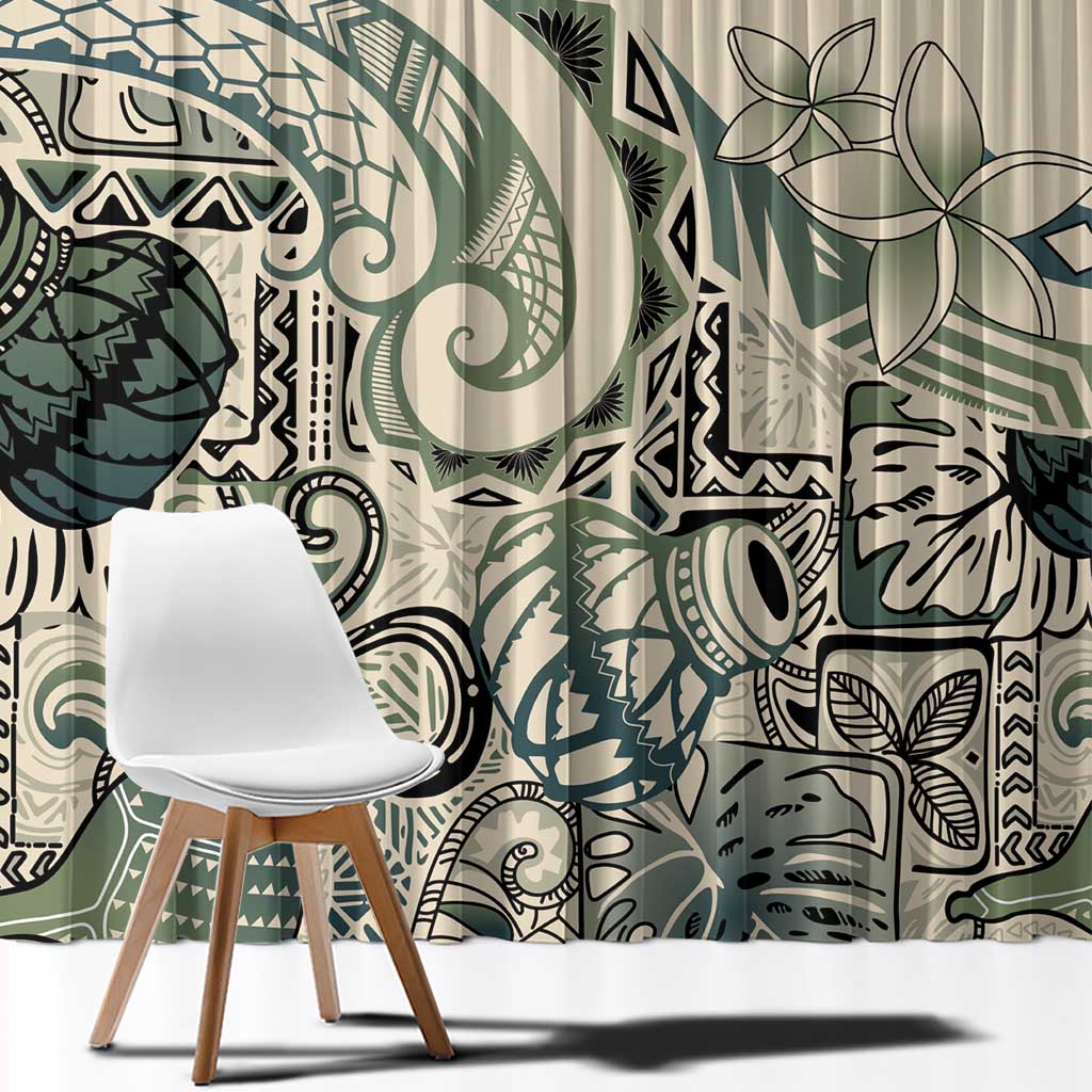 Aloha Hawaii Tapa Window Curtain Summer Green Hawaiian Ipu - Polynesian Pride