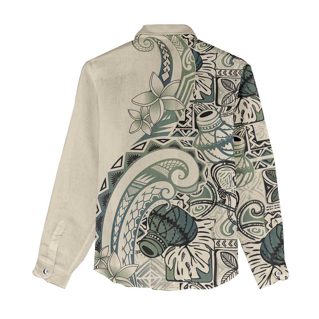 Aloha Hawaii Tapa Women Casual Shirt Summer Green Hawaiian Ipu - Polynesian Pride