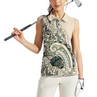 Aloha Hawaii Tapa Women Sleeveless Polo Shirt Summer Green Hawaiian Ipu - Polynesian Pride