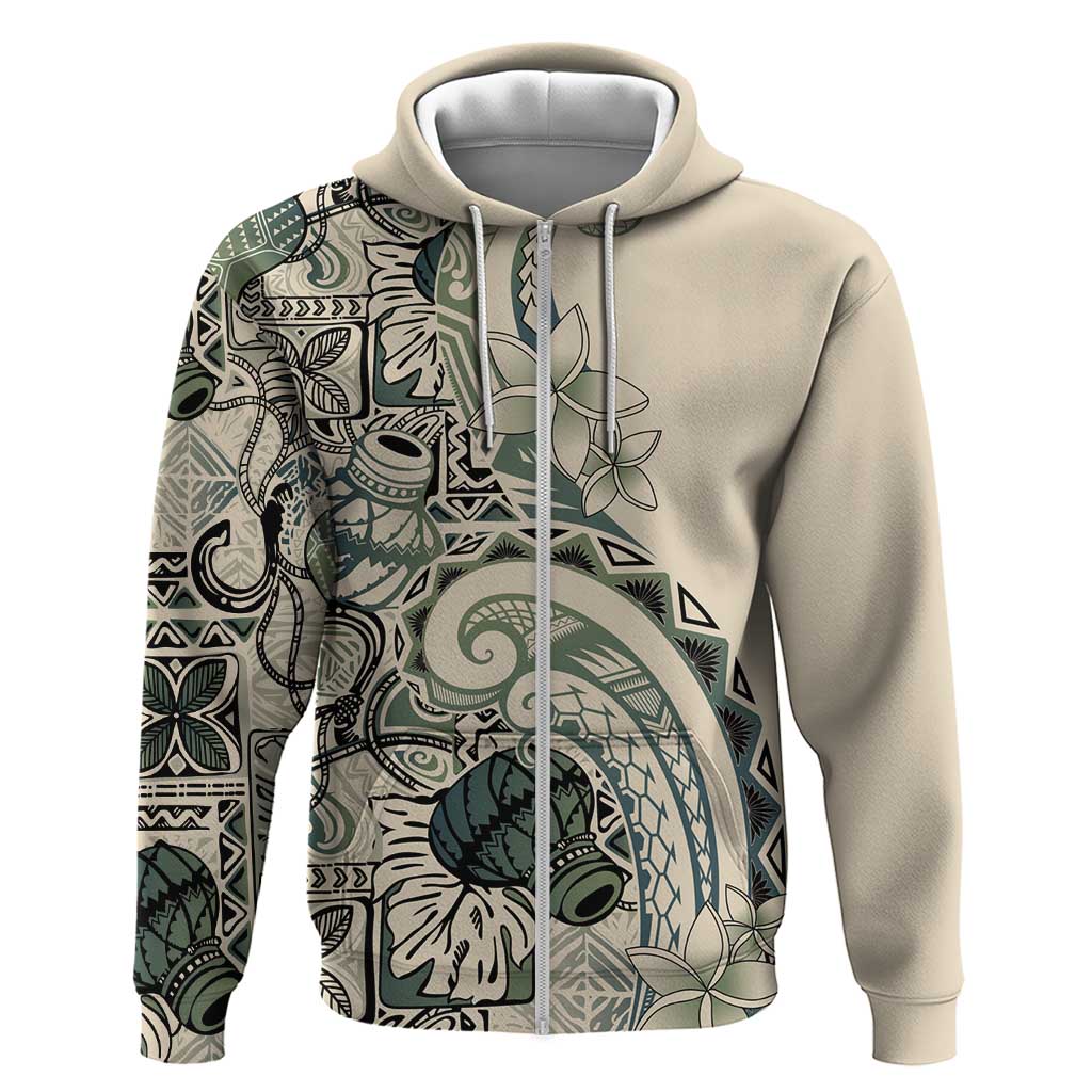 Aloha Hawaii Tapa Zip Hoodie Summer Green Hawaiian Ipu - Polynesian Pride