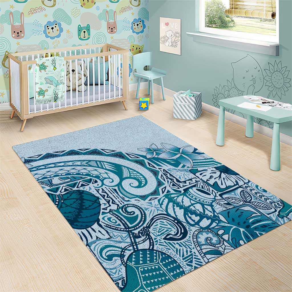 Aloha Hawaii Tapa Area Rug Cool Turquoise Hawaiian Ipu - Polynesian Pride