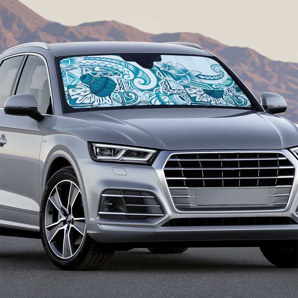 Aloha Hawaii Tapa Auto Sun Shade Cool Turquoise Hawaiian Ipu - Polynesian Pride