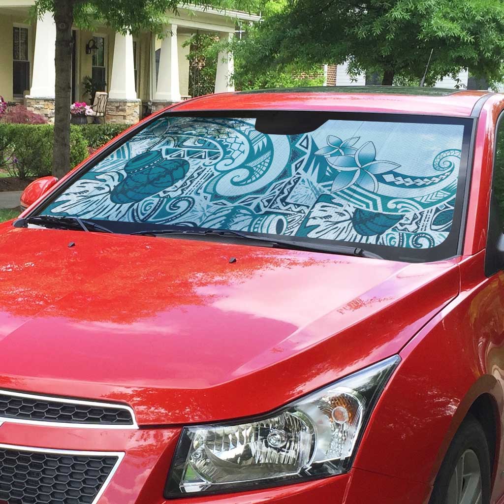 Aloha Hawaii Tapa Auto Sun Shade Cool Turquoise Hawaiian Ipu - Polynesian Pride