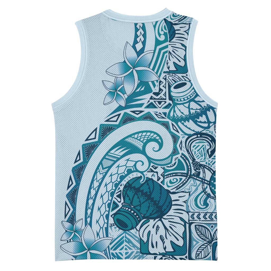 Aloha Hawaii Tapa Basketball Jersey Cool Turquoise Hawaiian Ipu LT7 - Polynesian Pride