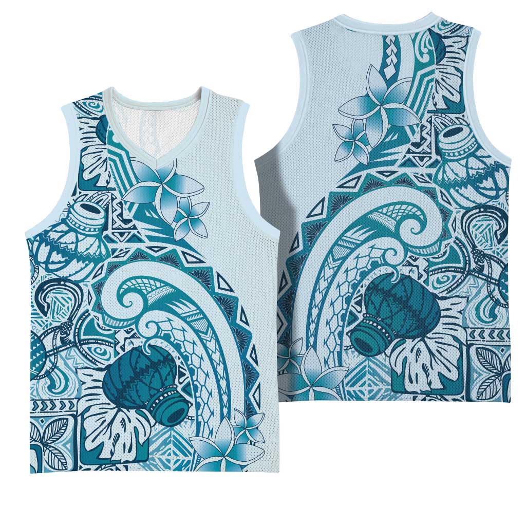 Aloha Hawaii Tapa Basketball Jersey Cool Turquoise Hawaiian Ipu LT7 - Polynesian Pride