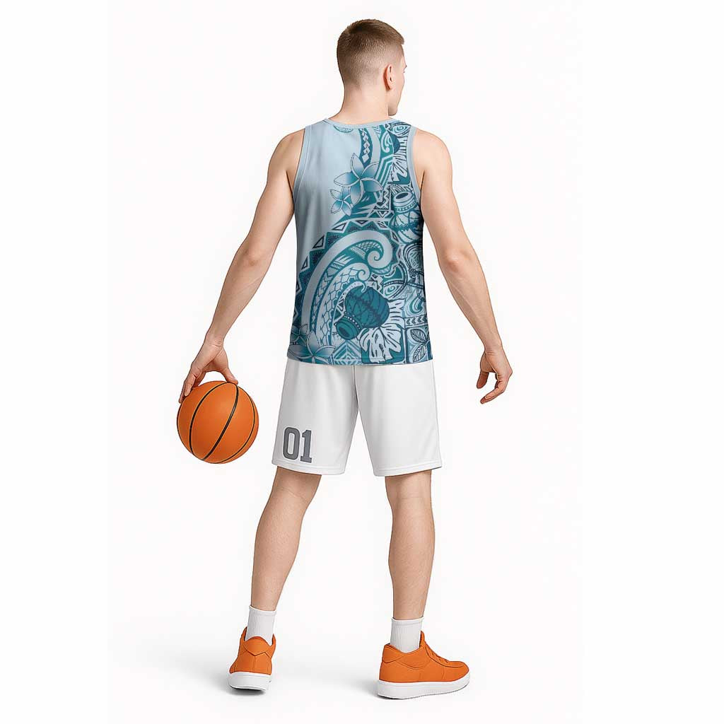 Aloha Hawaii Tapa Basketball Jersey Cool Turquoise Hawaiian Ipu LT7 - Polynesian Pride
