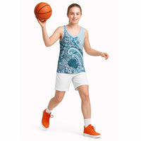 Aloha Hawaii Tapa Basketball Jersey Cool Turquoise Hawaiian Ipu LT7 - Polynesian Pride