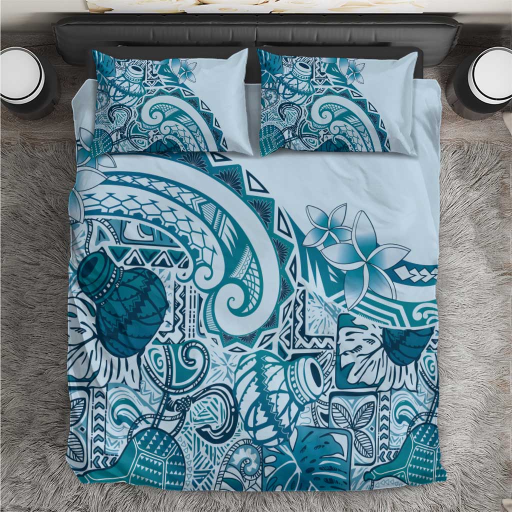 Aloha Hawaii Tapa Bedding Set Cool Turquoise Hawaiian Ipu - Polynesian Pride
