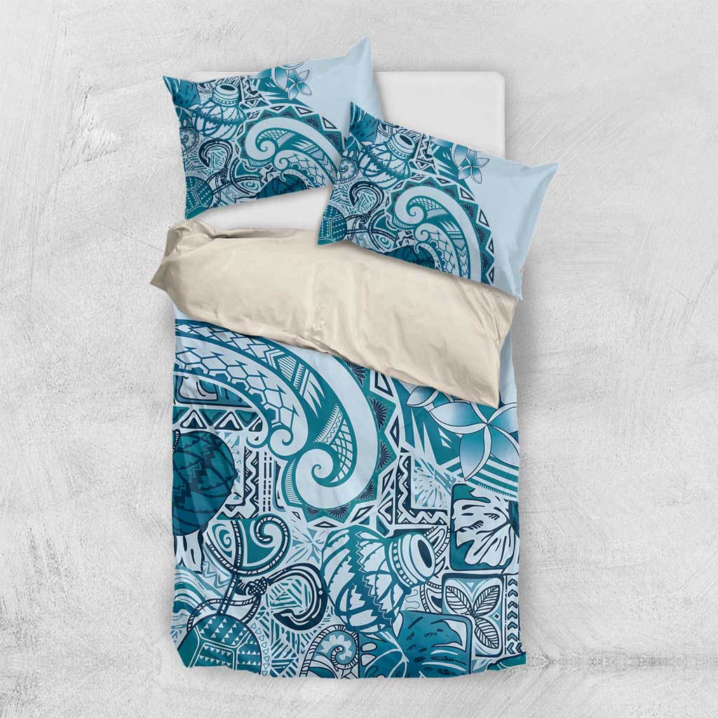 Aloha Hawaii Tapa Bedding Set Cool Turquoise Hawaiian Ipu - Polynesian Pride