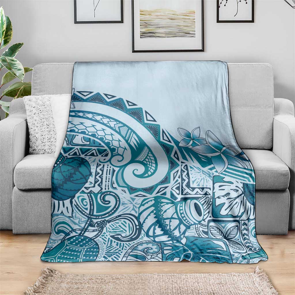 Aloha Hawaii Tapa Blanket Cool Turquoise Hawaiian Ipu - Polynesian Pride