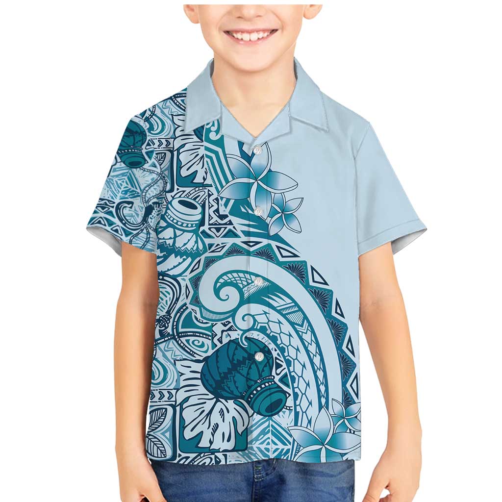 Aloha Hawaii Tapa Family Matching Mermaid Dress and Hawaiian Shirt Cool Turquoise Hawaiian Ipu - Polynesian Pride