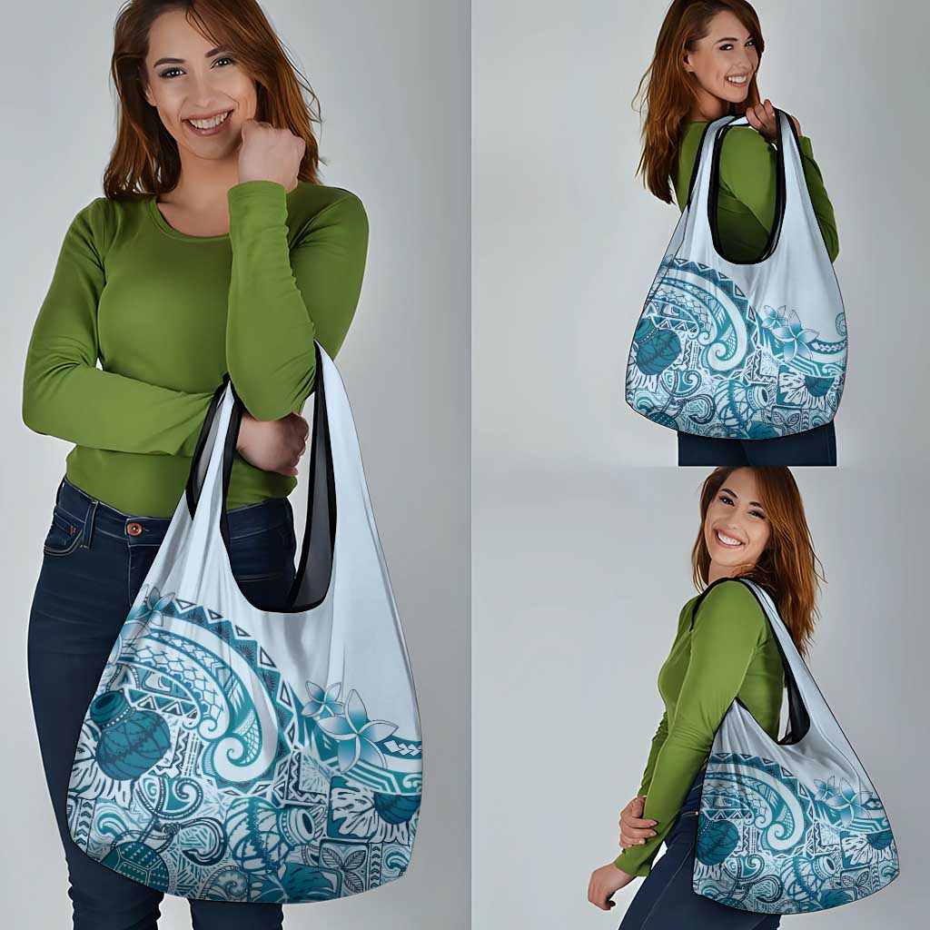 Aloha Hawaii Tapa Grocery Bag Cool Turquoise Hawaiian Ipu - Polynesian Pride