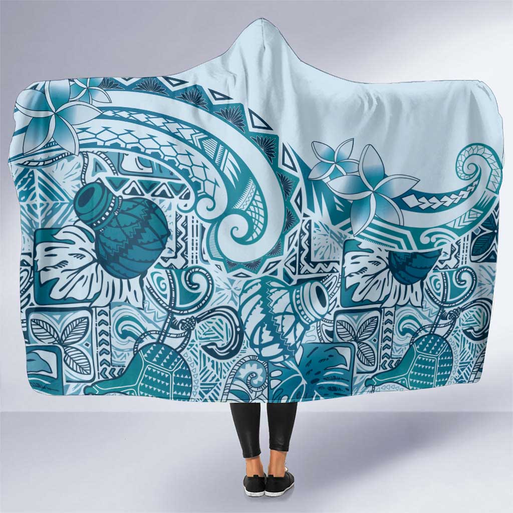Aloha Hawaii Tapa Hooded Blanket Cool Turquoise Hawaiian Ipu LT7 One Size Turquoise - Polynesian Pride
