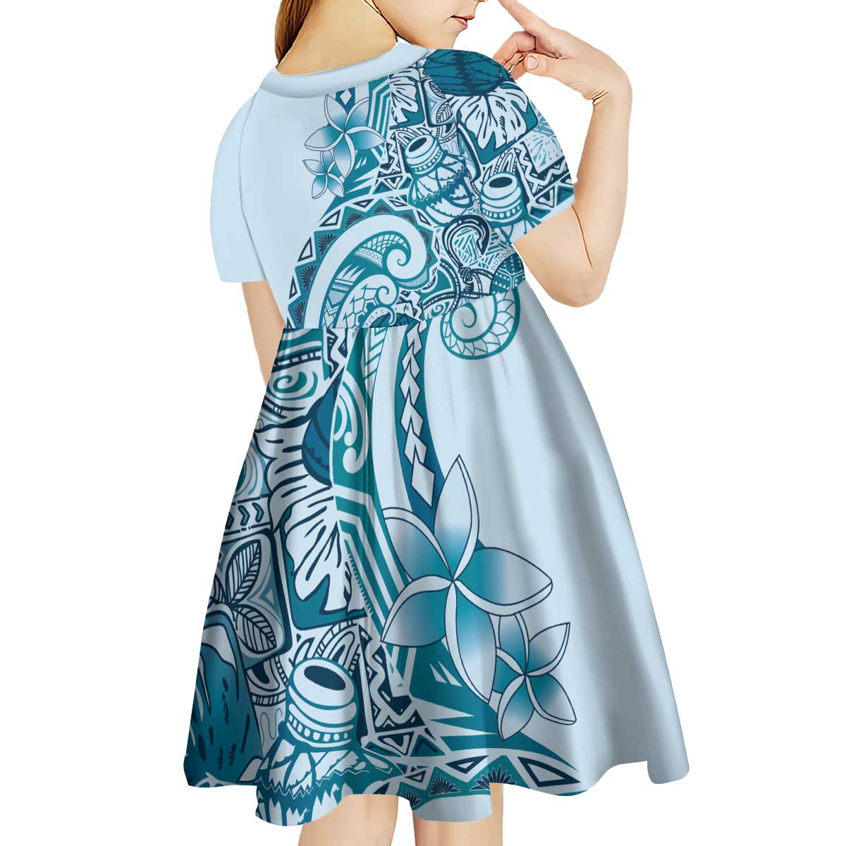 Aloha Hawaii Tapa Kid Short Sleeve Dress Cool Turquoise Hawaiian Ipu LT7 - Polynesian Pride