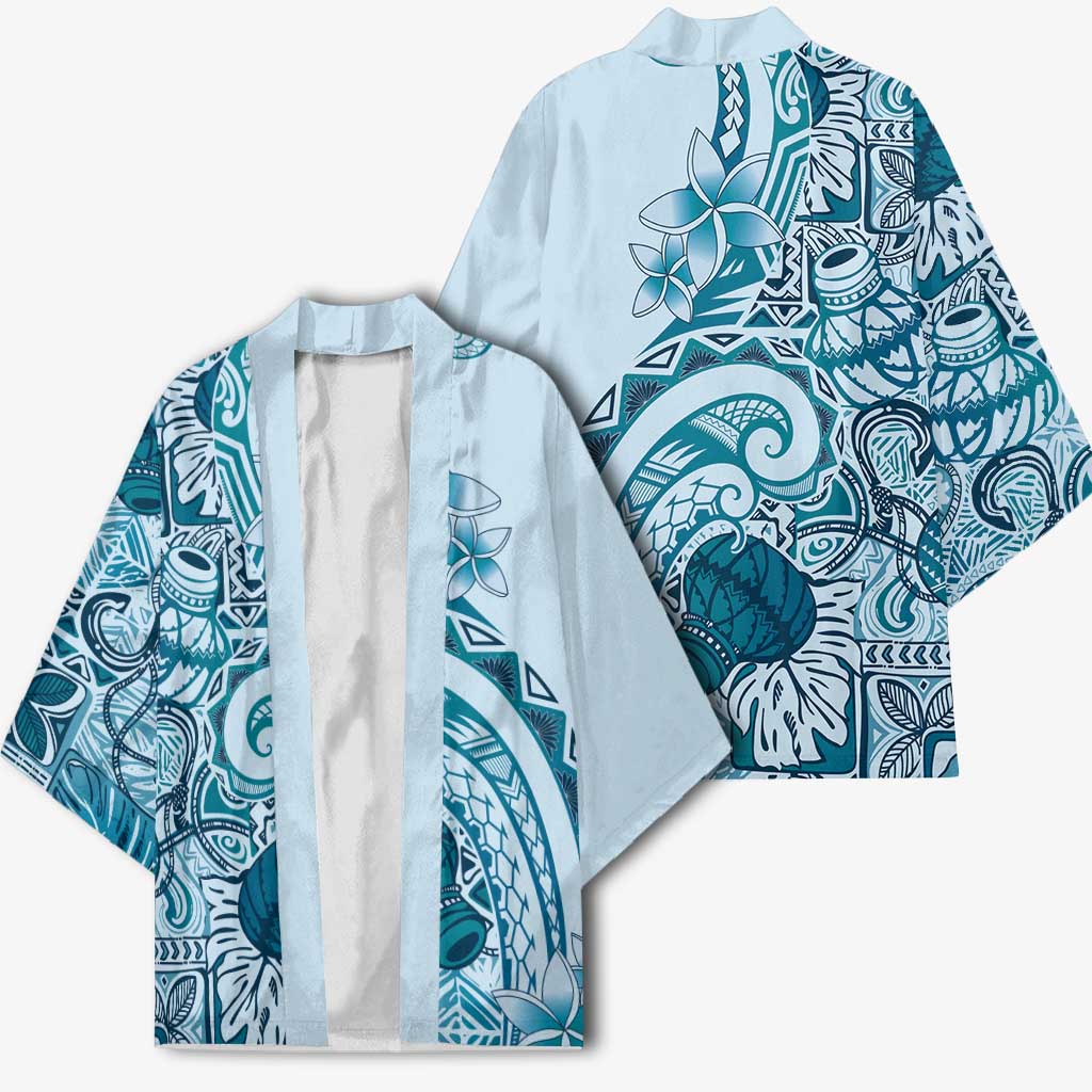 Aloha Hawaii Tapa Kimono Cool Turquoise Hawaiian Ipu - Polynesian Pride