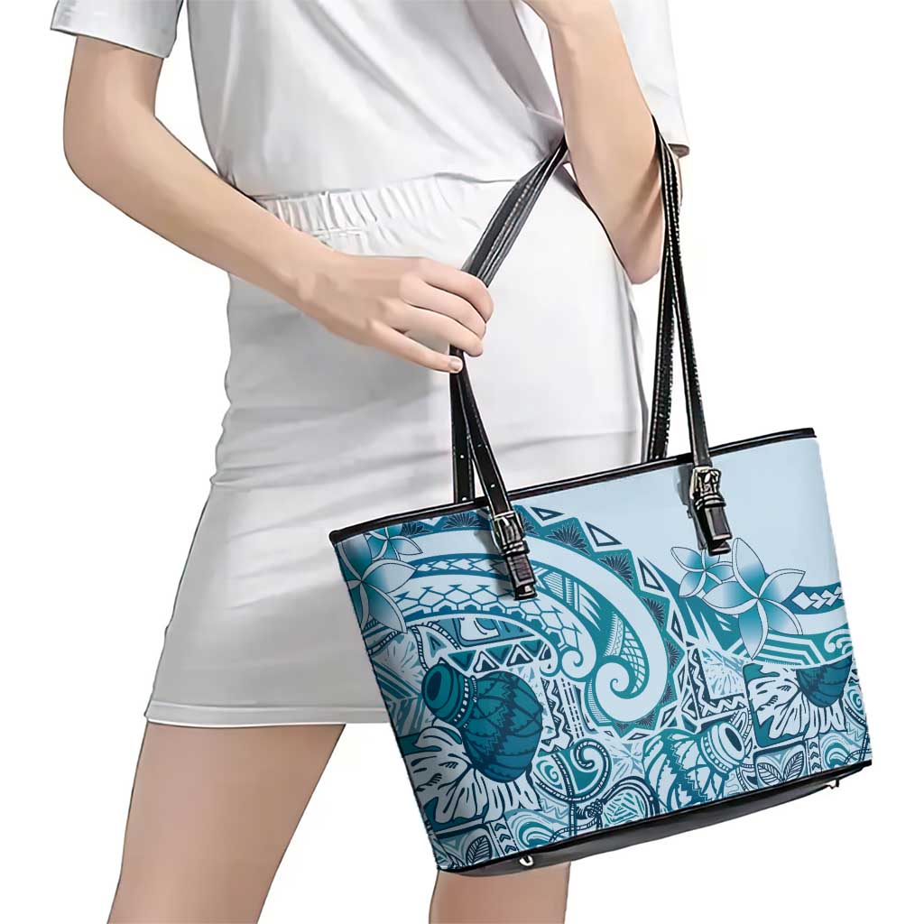Aloha Hawaii Tapa Leather Tote Bag Cool Turquoise Hawaiian Ipu - Polynesian Pride