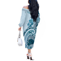 Aloha Hawaii Tapa Off The Shoulder Long Sleeve Dress Cool Turquoise Hawaiian Ipu - Polynesian Pride