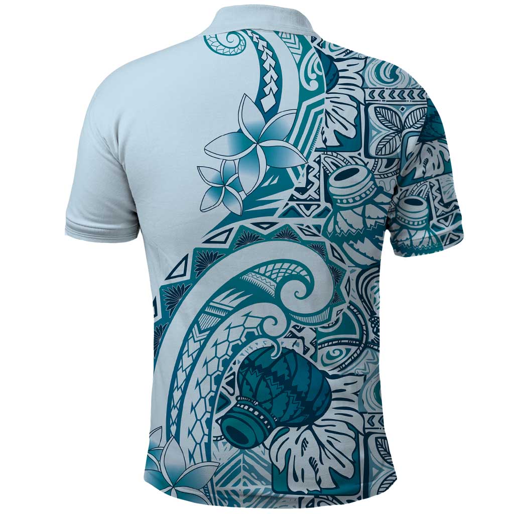 Aloha Hawaii Tapa Polo Shirt Cool Turquoise Hawaiian Ipu - Polynesian Pride