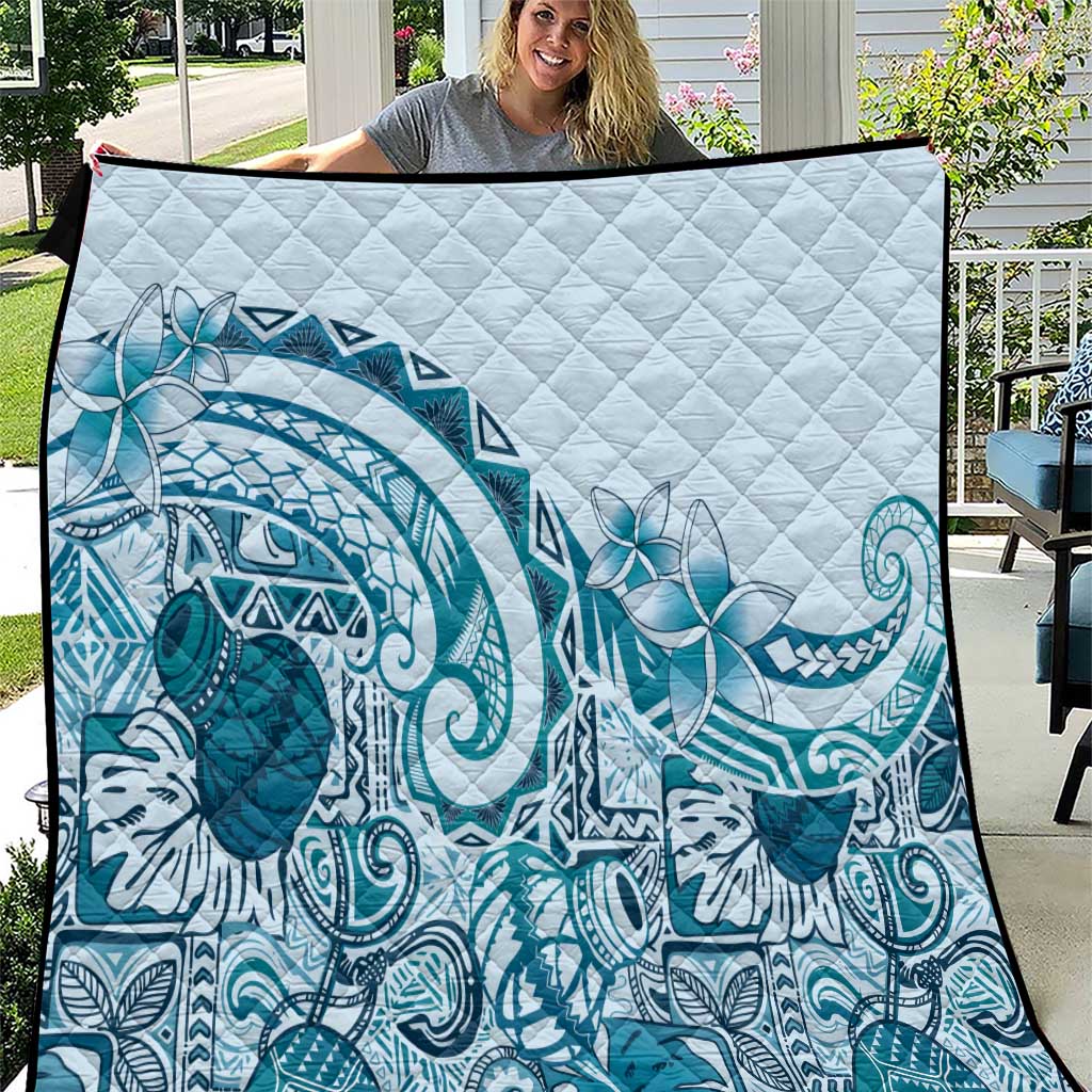 Aloha Hawaii Tapa Quilt Cool Turquoise Hawaiian Ipu - Polynesian Pride