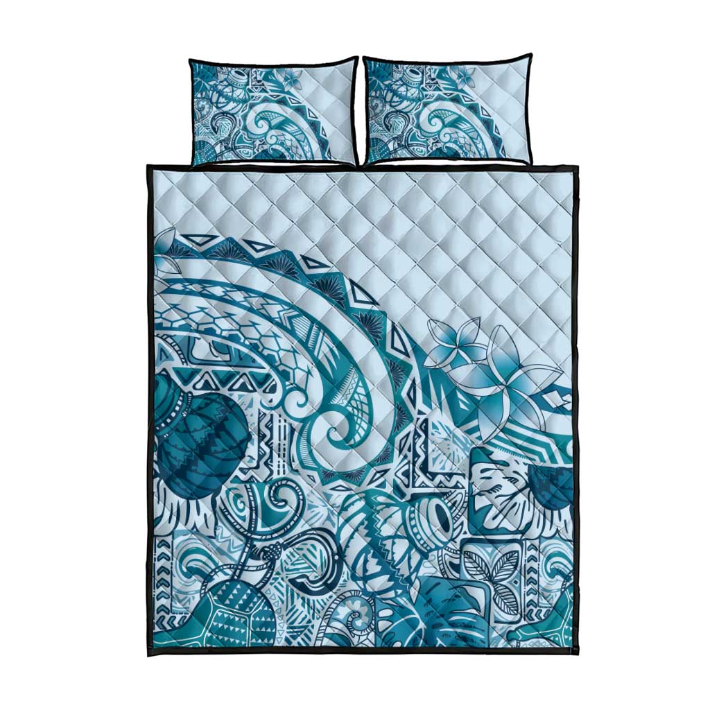 Aloha Hawaii Tapa Quilt Bed Set Cool Turquoise Hawaiian Ipu - Polynesian Pride
