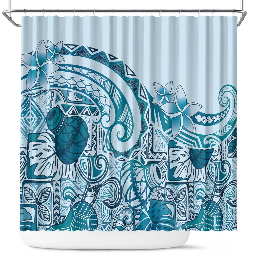 Aloha Hawaii Tapa Shower Curtain Cool Turquoise Hawaiian Ipu - Polynesian Pride