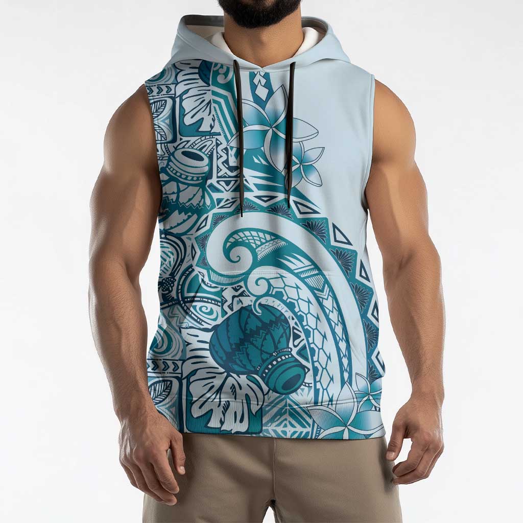 Aloha Hawaii Tapa Sleeveless Hoodie Cool Turquoise Hawaiian Ipu LT7 - Polynesian Pride